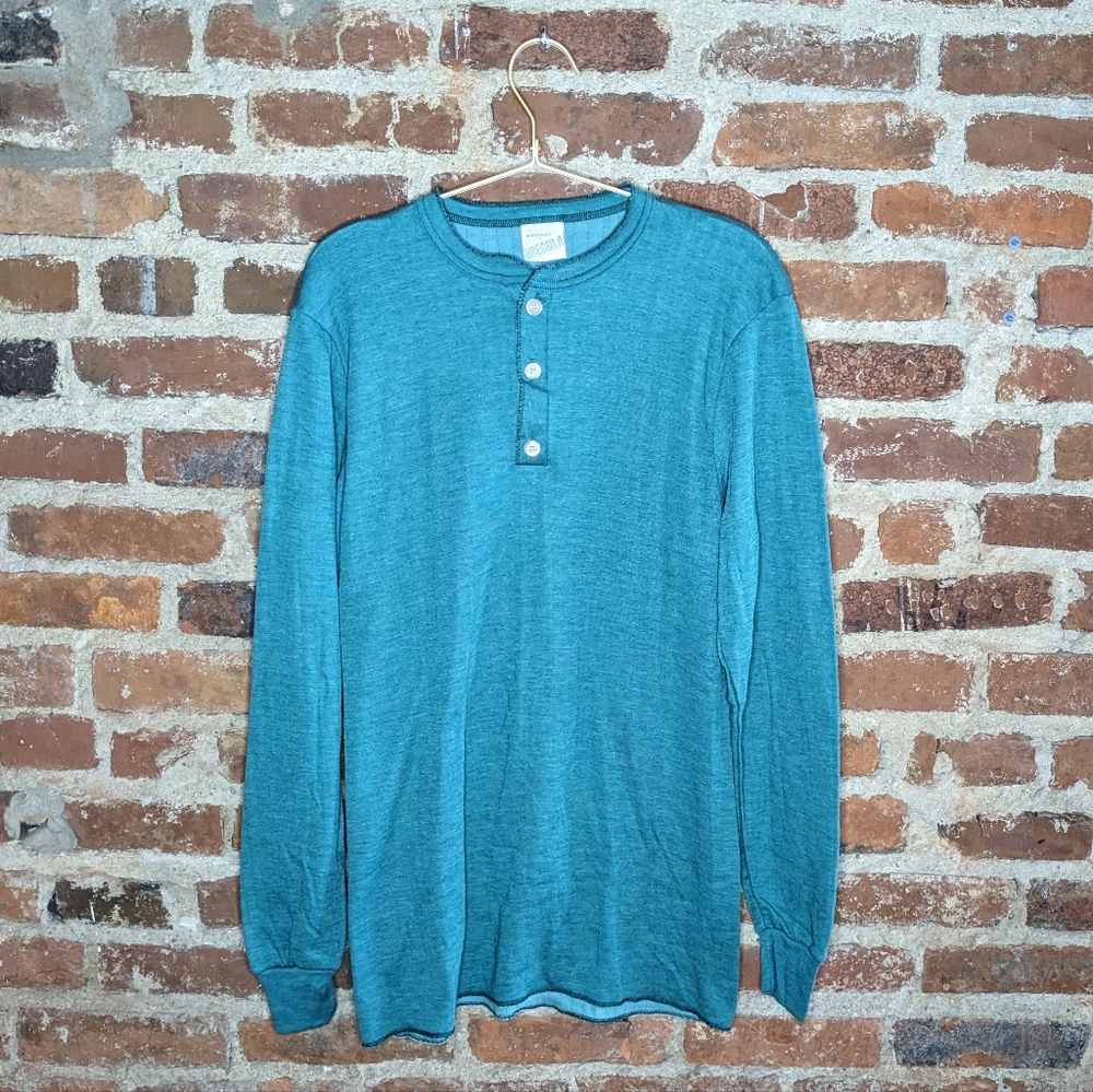 NWOT Vintage Sears Winterskins Large Blue-ish Green‎ Long Sleeve Henley Shirt